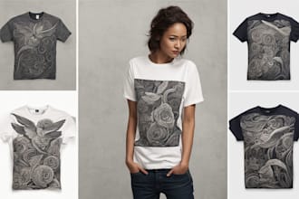 design a beautiful linocut t shirt in my art style