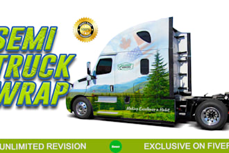 create semi truck wrap design, box truck, long trailer, caravan wrap rally wrap