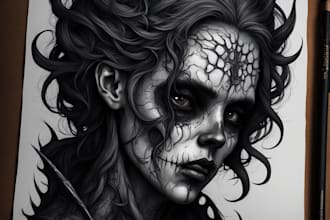 draw detailed and amazing dark art illustration in my style