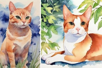 draw watercolor paintings , nature, birds