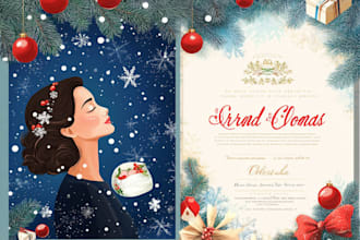 draw amazing christmas, greeting or holiday card