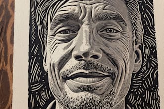 draw a custom portrait in linocut style
