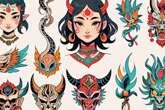 create any design in traditional tattoo or old school style