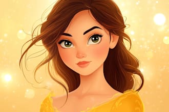 illustrate a disney character caricature and friendship portrait