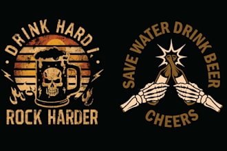 do drink hard rock skeleton retro skull beer logo with vector design