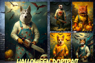 create halloween digital oil pet portrait