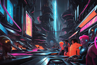 create very detailed cyberpunk or sci fi illustration