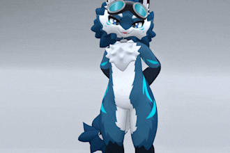 3d vrc vrchat avatar model, 3d furry fursona character, 3d vrchat face rigging