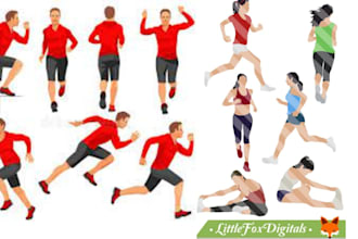 do vector illustrations of exercises, nutritional, and medical topics