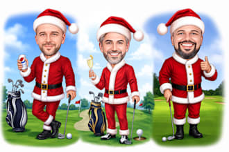 create a group sports or golf christmas caricature for you