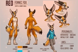 draw a custom furry reference sheet, anthro character design, or fursona ref