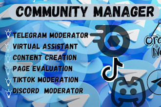 do community manager moderator for nft crypto telegram discord tiktok set up bot