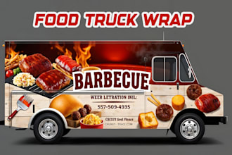 do eye catching food truck wrap design, food trailer