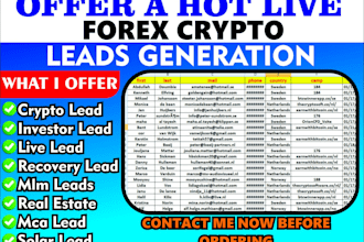 generate you hot live forex leads, crypto leads, mlm, investor leads worldwide