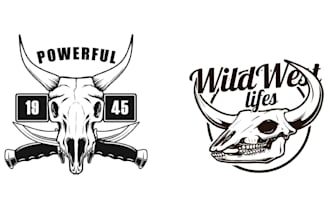 make wild west logo design with bull skull drawing
