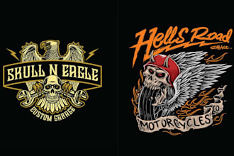 design custom skull head motorcycle bird eagle logo