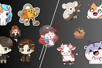 draw custom emoticons and sticker cute chibi, doodle, emoji,