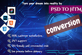 convert PSD to HTML, figma to HTML and responsive