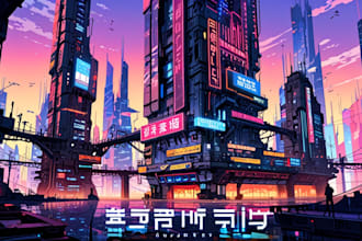 draw illustration of futuristic cyberpunk city