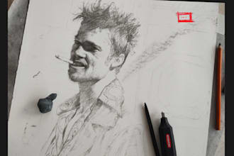 draw custom hand drawn charcoal portrait