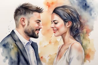 create a couple portrait watercolor painting