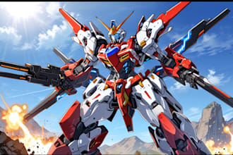 draw gundam, transformers, mecha robot in anime manga style