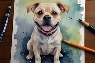 create a custom watercolor pet portrait or pet painting