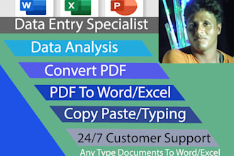 do data entry typing work, pdf to word, pdf to excel