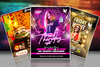do club flyer, event flyer, food flyer, sports and party flyer