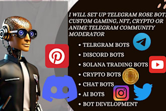 set up telegram rose bot, gaming nft, crypto or anime community moderator