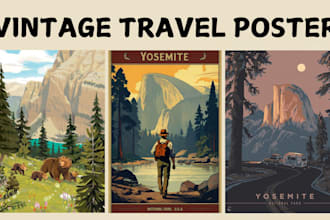 illustrate minimalist retro vintage travel or event poster and vector art design