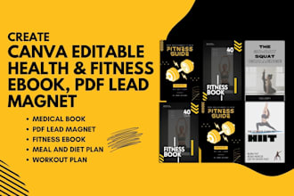 do editable health and fitness ebook, pdf lead magnet design in canva, designrr