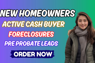 provide you new homeowners, active cash buyer foreclosures and pre probate leads