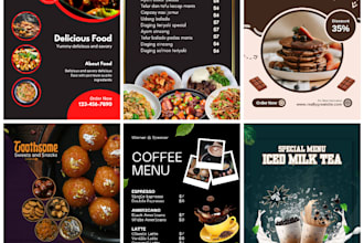 design impressive and unique food poster banner menu card for restaurant