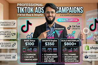 set up and manage high roas tiktok ads for tiktok shop and shopify