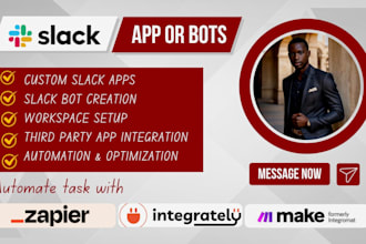 create custom slack app or bot and setup integrate slack workspace for your team