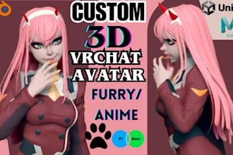 create custom 3d vrchat avatar vrc model vtuber model furry avatar in unity