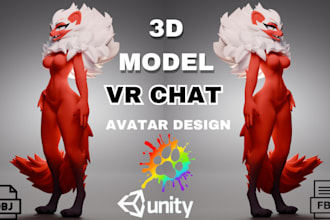 do vr chat furry avatar, 3d model and rig for vrchat, vtuber, animaze vrc avatar