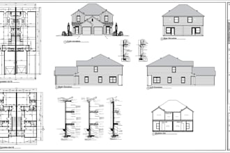 architect draw floor plans, elevation, section roof, site plans in autocad
