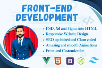 build frontend responsive websites using vue js, HTML, CSS, bootstrap