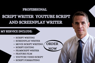 write screenplay, movie script writing, youtube script as script ghostwriter