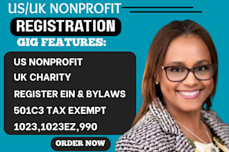 do 501c3 non profit registration, tax exempt for us , uk charity, bylaws, 1023ez