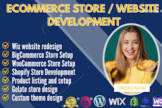 redesign wix website design shopify store, woocommerce store ecommerce wordpress