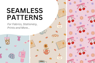 design an illustrated seamless pattern vector, doodle, line art, hand drawn