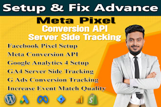 setup meta facebook pixel, shopify, conversion API, ga4, wordpress, fix tracking