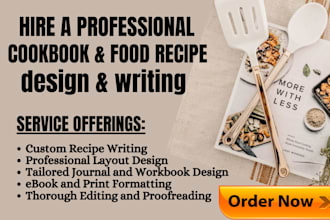 do format design write recipe cookbook layout journal workbook for print ebook