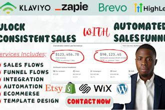 set up klaviyo, brevo, gohighlevel sales funnel for your website marketing flows