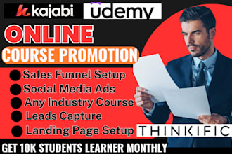 udemy online course promotion thinkific kajabi teachable course sales funnel