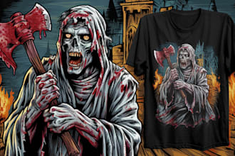 create detailed dark art illustration for horror t shirt and metal album covers