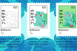 make a cute pokemon illustration combined with a stamp with your amazing